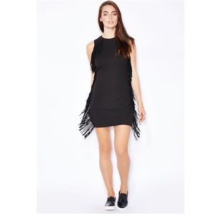 Topshop Black Ribbed Fringe Dress